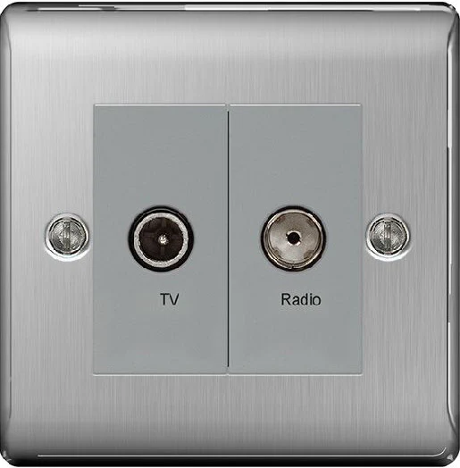 BG Nexus NBS66 Brushed Steel TV/FM 2 Gang Socket