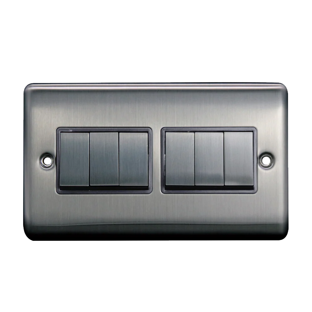 Caradok 6G 2Way 10A Switch Brushed Chrome Grey Insert