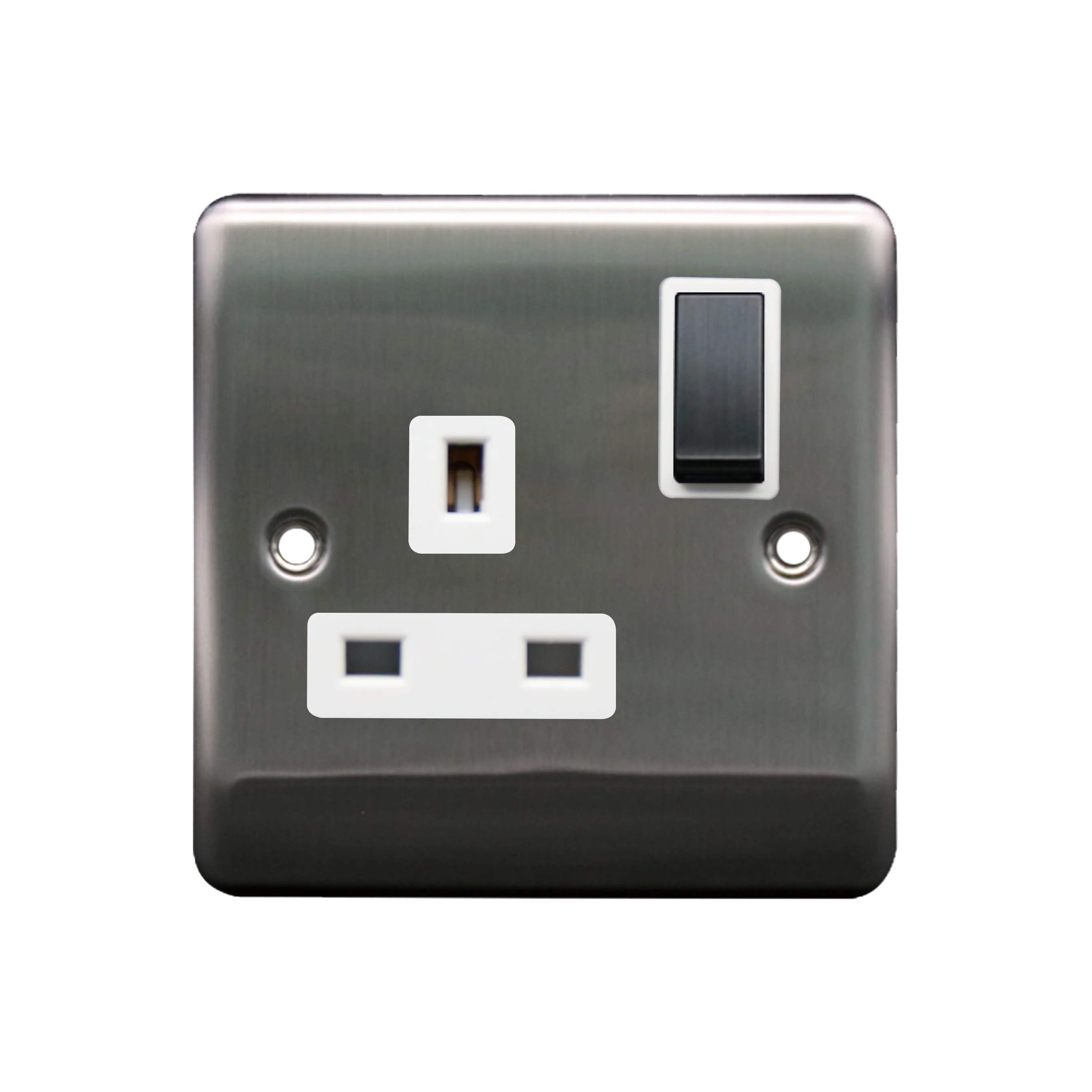 Caradok 1G 13A DP Switched Socket Brushed Chrome White Insert