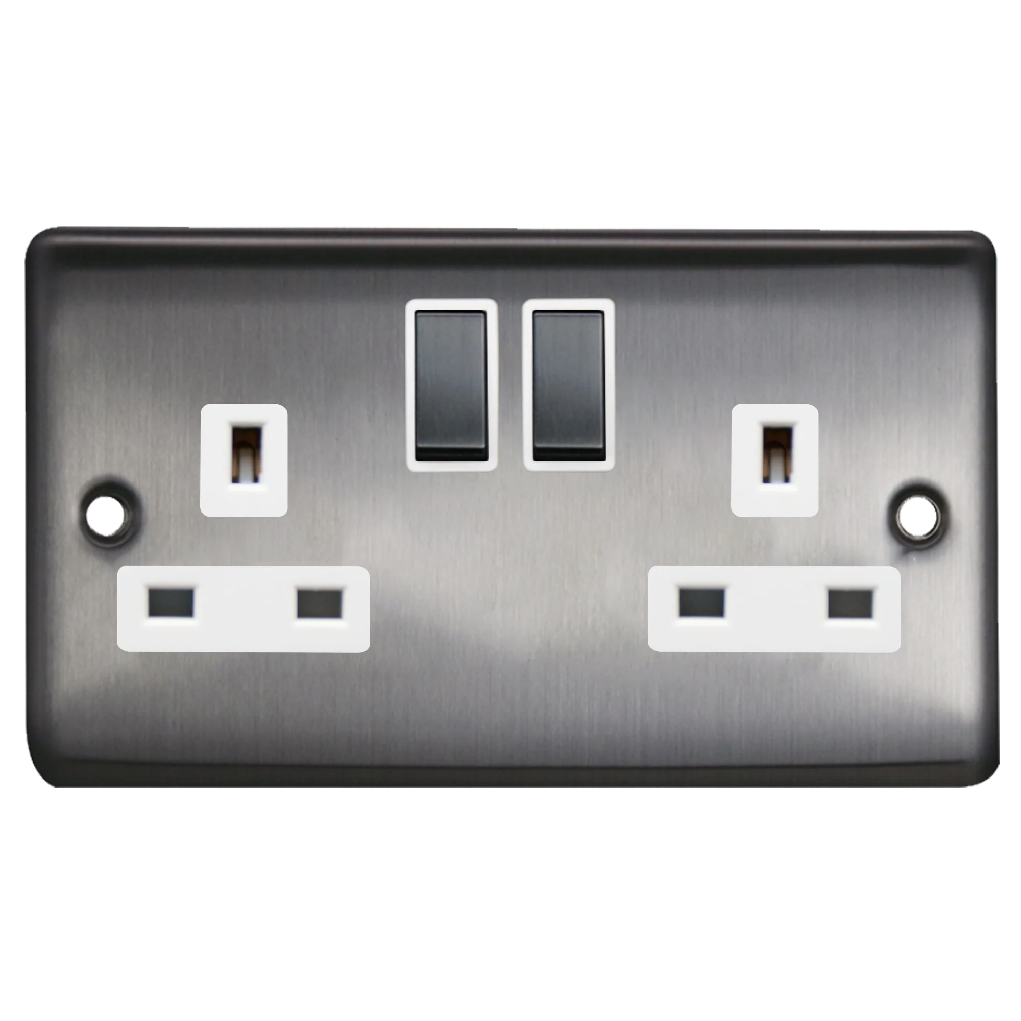 Caradok 2G 13A DP Switched Socket Brushed Chrome White Insert