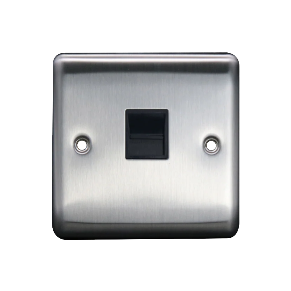 Caradok 1G Master Telephone Socket Brushed Chrome Black Insert