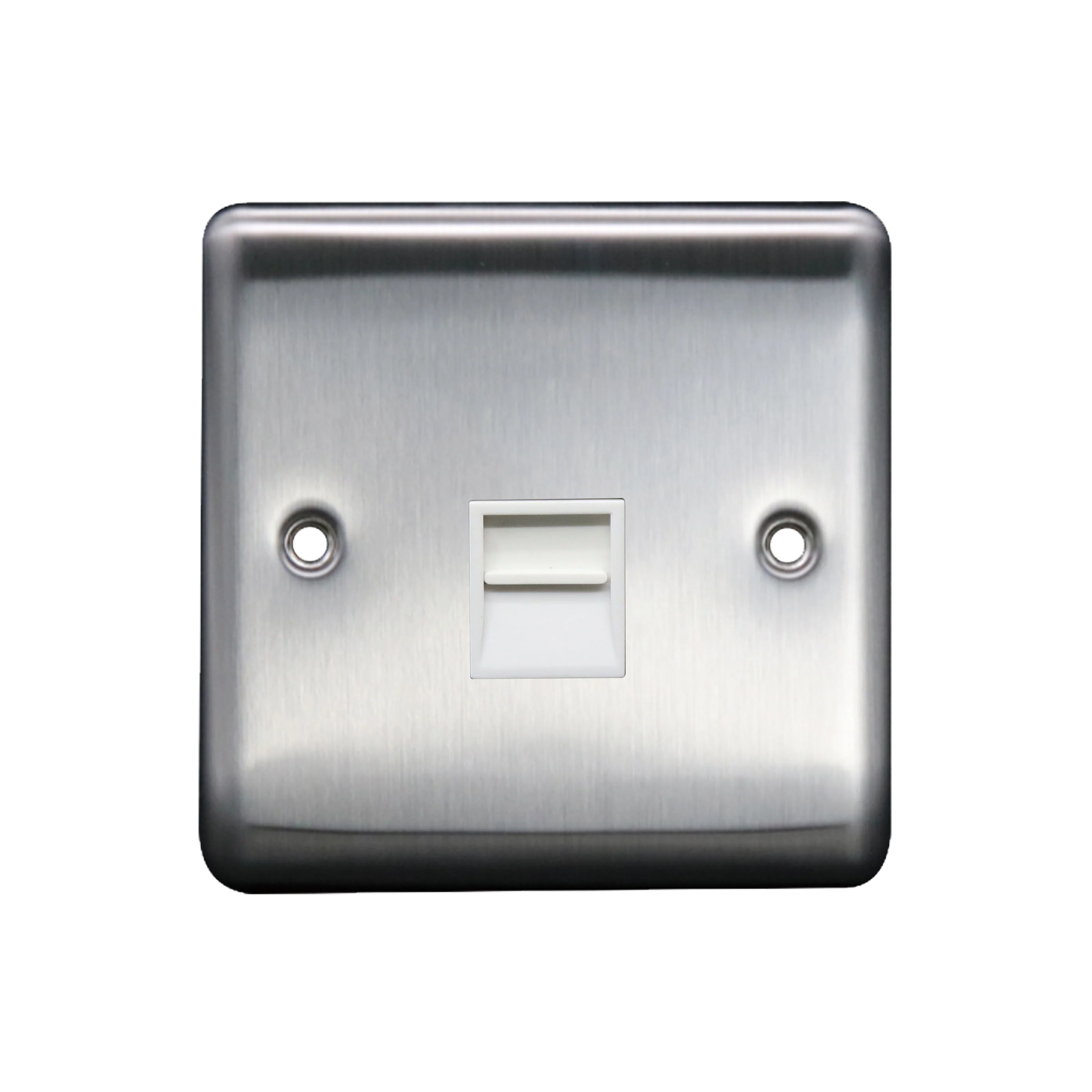 Caradok 1G Master Telephone Socket Brushed Chrome White Insert