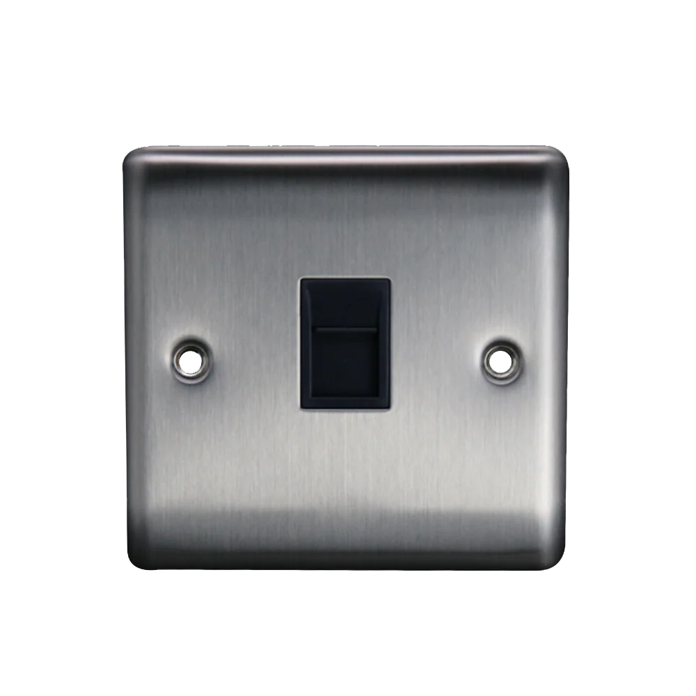 Caradok 1G RJ45 Cat5 Socket Brushed Chrome Black Insert