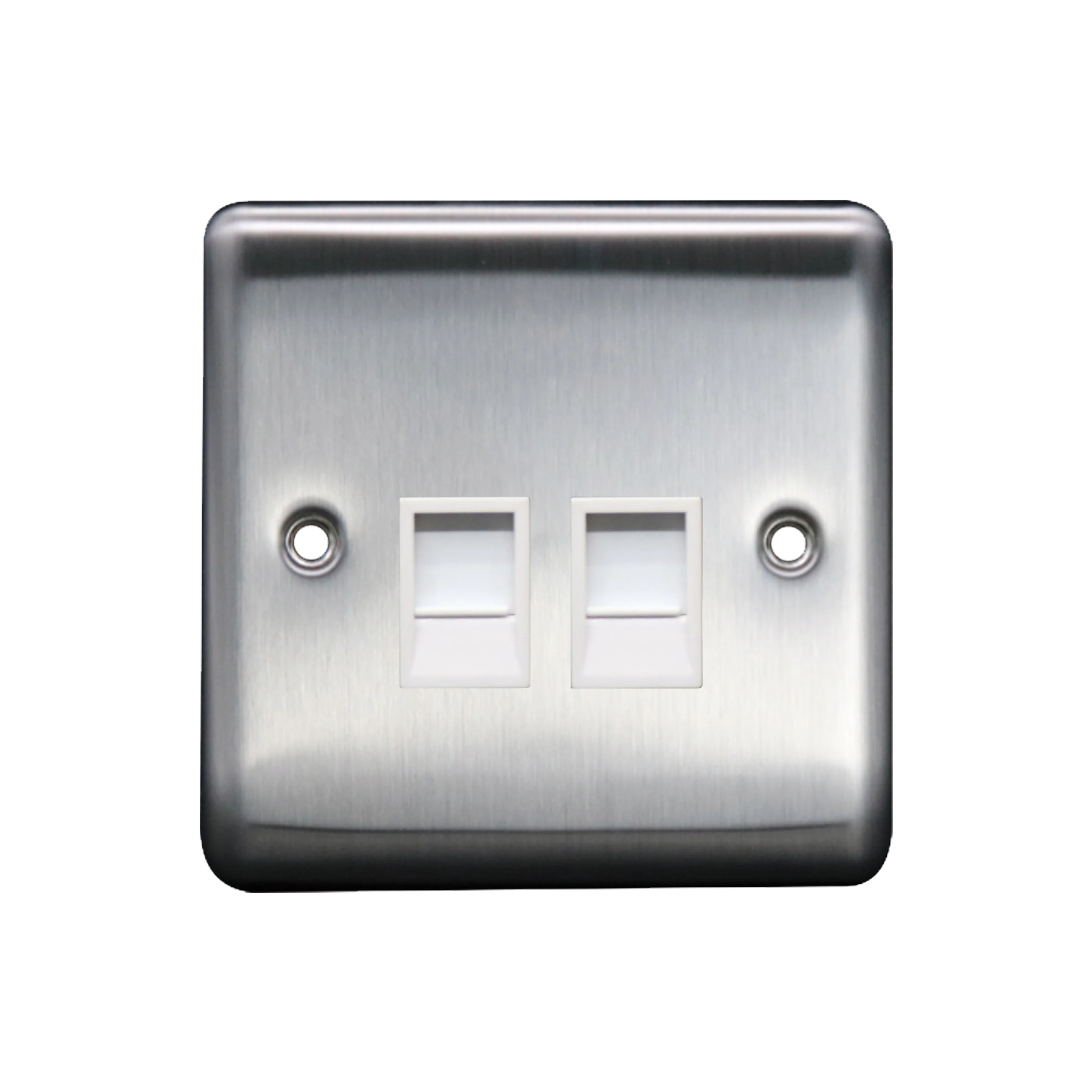 Caradok 2G RJ45 Cat5 Socket Brushed Chrome White Insert