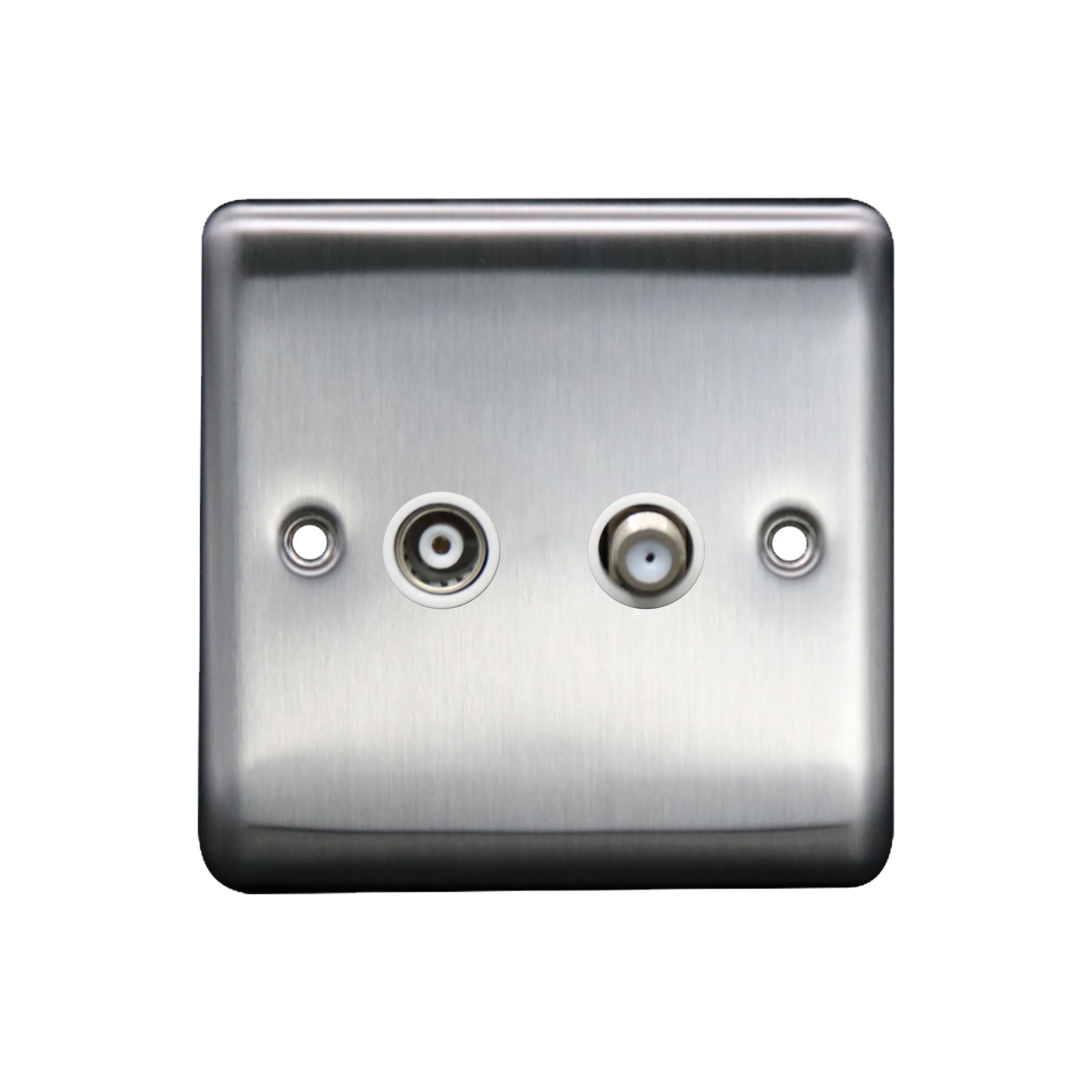 Caradok Satellite Socket + Coax Socket Brushed Chrome White Insert