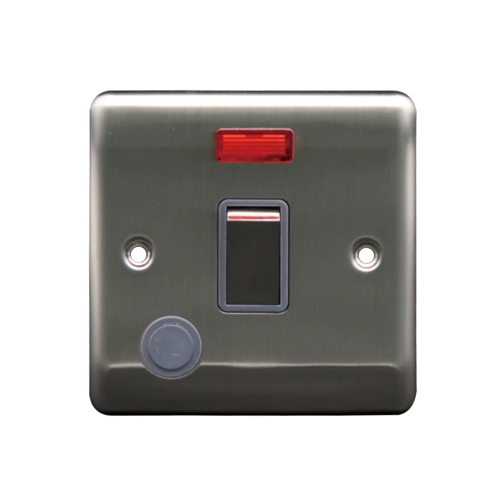 Caradok 20A DP Switch c/w Neon + FO Brushed Chrome Grey Insert