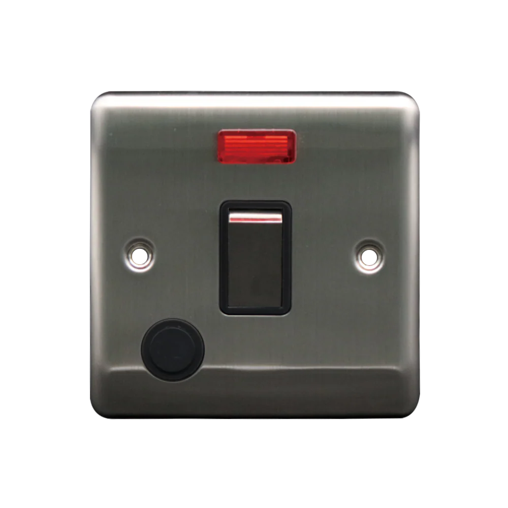 Caradok 20A DP Switch c/w Neon Brushed Chrome Black Insert
