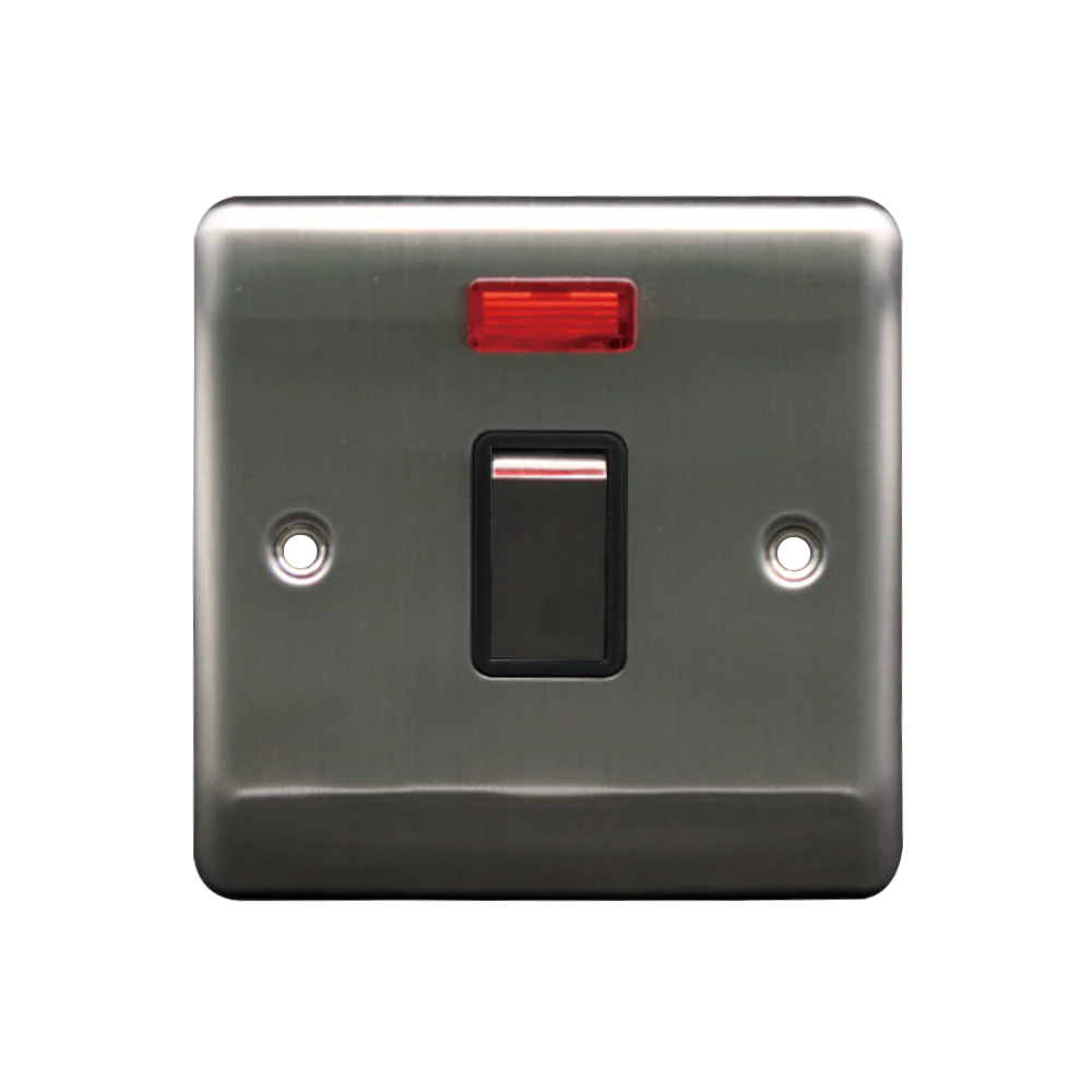 Caradok 20A DP Switch c/w Neon Brushed Chrome Black Insert