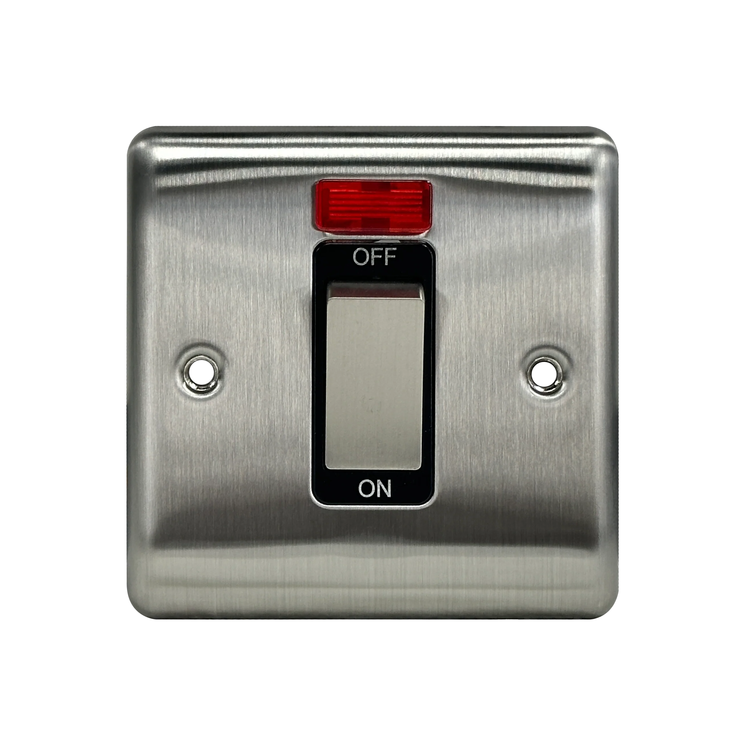 Caradok 1G 45A DP Switch c/w Neon Brushed Chrome Black Insert