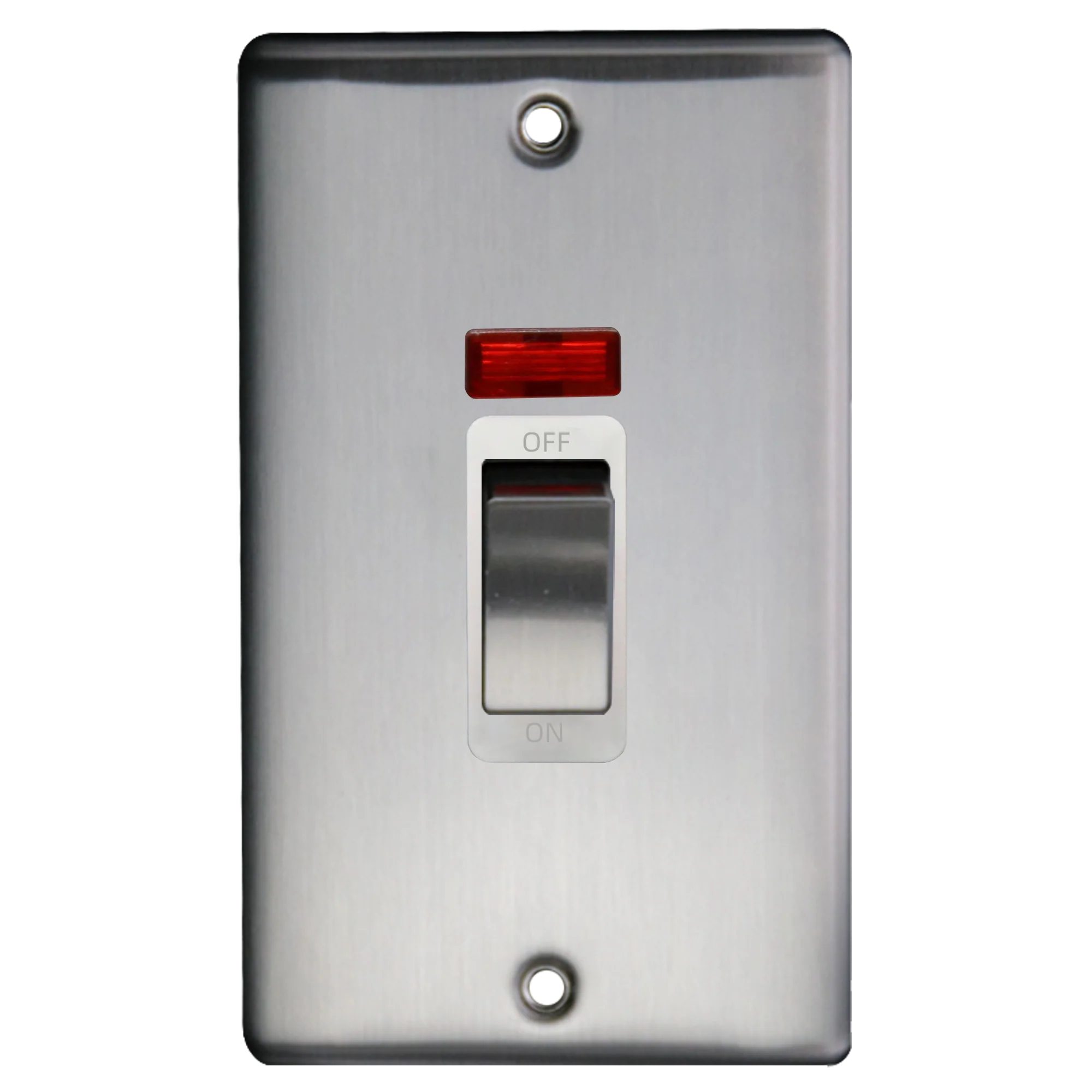 Caradok 2G 45A DP Switch c/w Neon Brushed Chrome White Insert