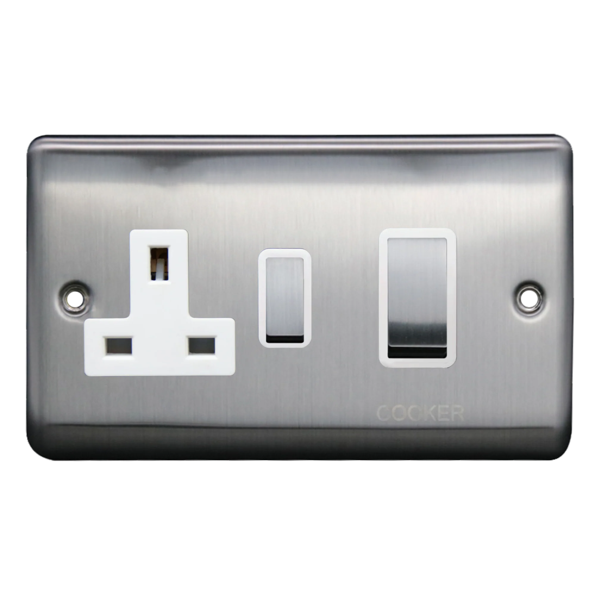 Caradok 45A DP Cooker Control Unit Brushed Chrome White Insert