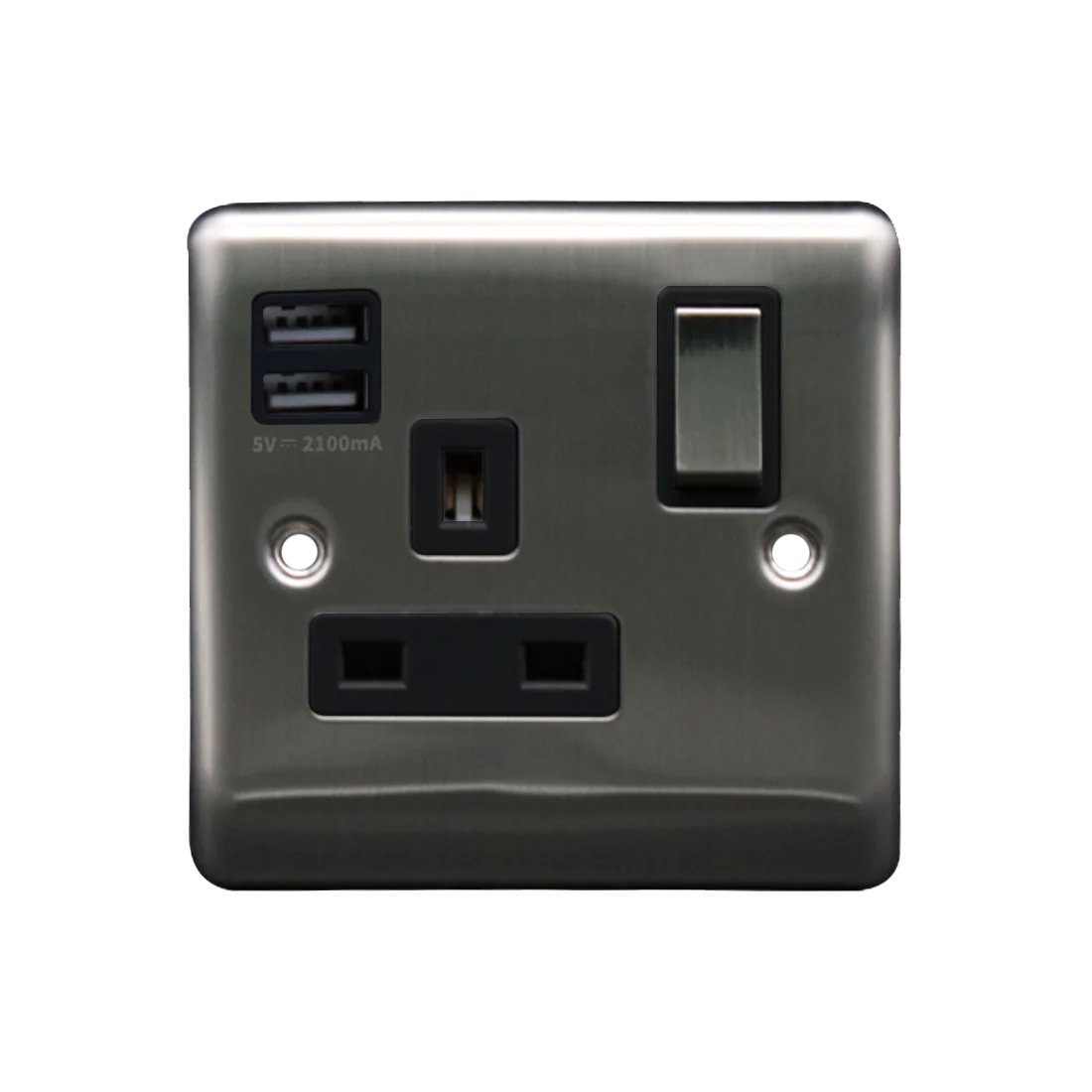 Caradok 1G 13A Switched Socket 2 USB A 2.1A Brushed Black Insert