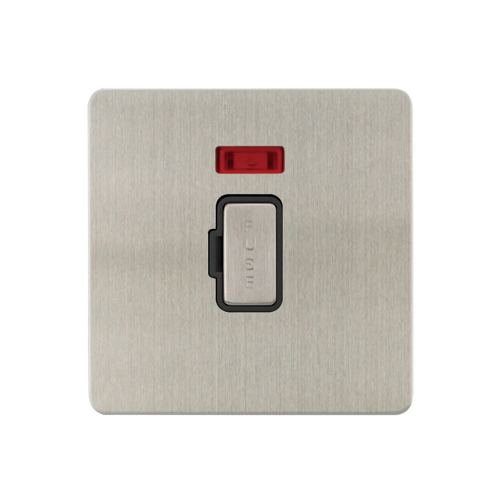 Caradok - The Ultra Flat - Brushed Chrome - FN050DME - 13A Unswitched Spur c/w Neon Brushed Chrome, Black Insert
