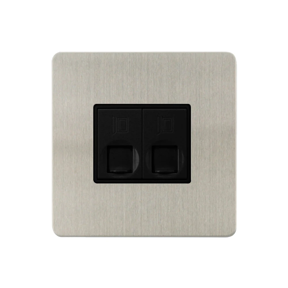 Caradok - The Ultra Flat - Brushed Chrome - FN115DME - 2G RJ45 Cat 5 Socket Brushed Chrome, Black Insert