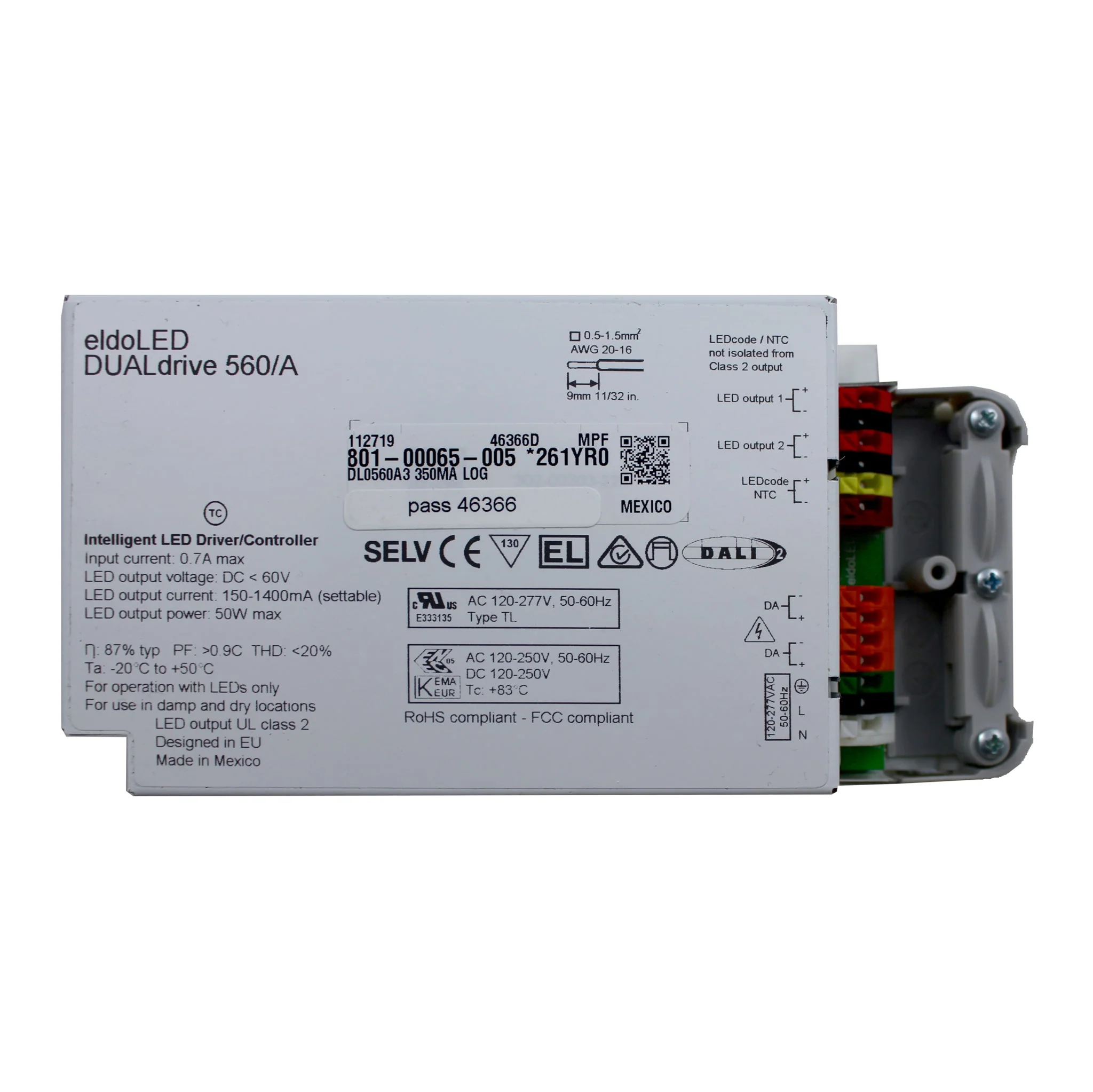 eldoLED DUALdrive 560/A3 - 50w DALI dimmable constant current LED driver with configuration - Image 2
