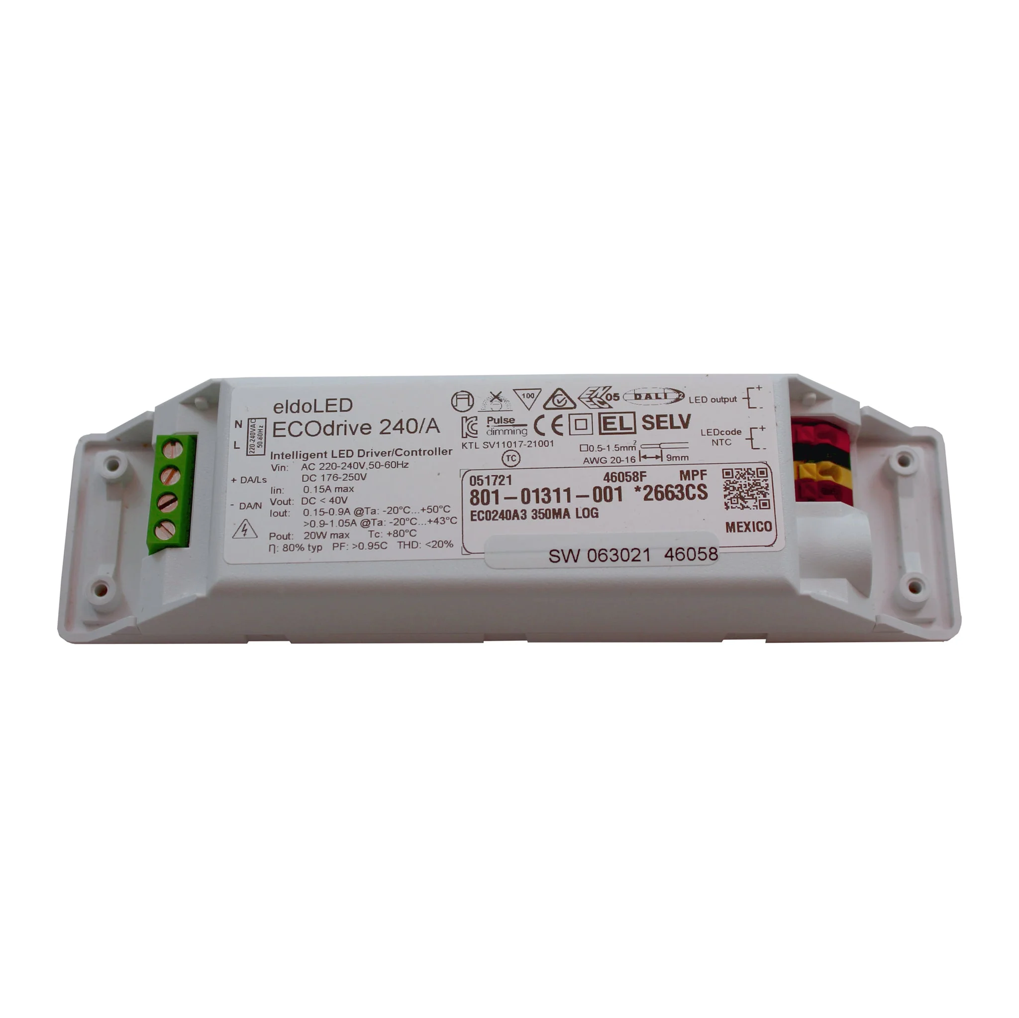eldoLED ECOdrive 240/A3 - 20w DALI dimmable constant current LED driver - Image 2