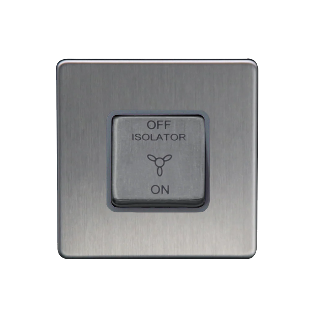 Caradok 3 Pole Fan Isolator Switch Brushed Chrome Grey Insert