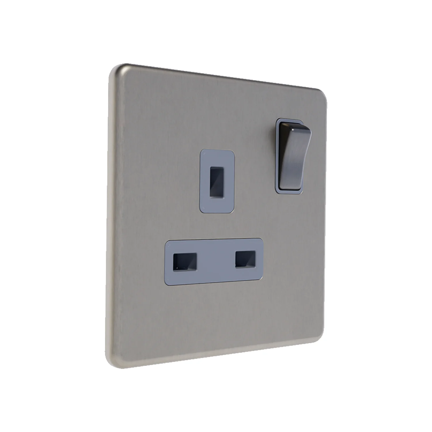 Caradok 13A 1G DP Switched Socket Brushed Chrome Grey Insert