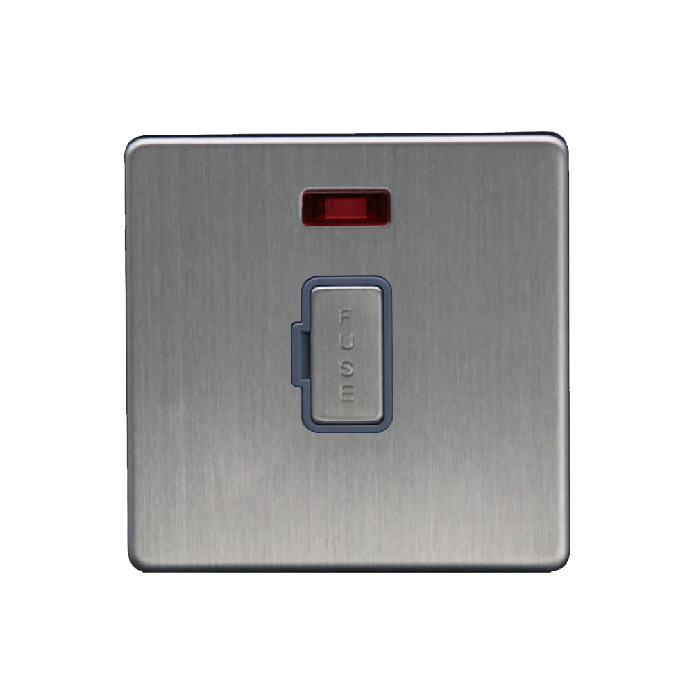 Caradok 13A Unswitched Spur c/w Neon Brushed Chrome Grey Insert