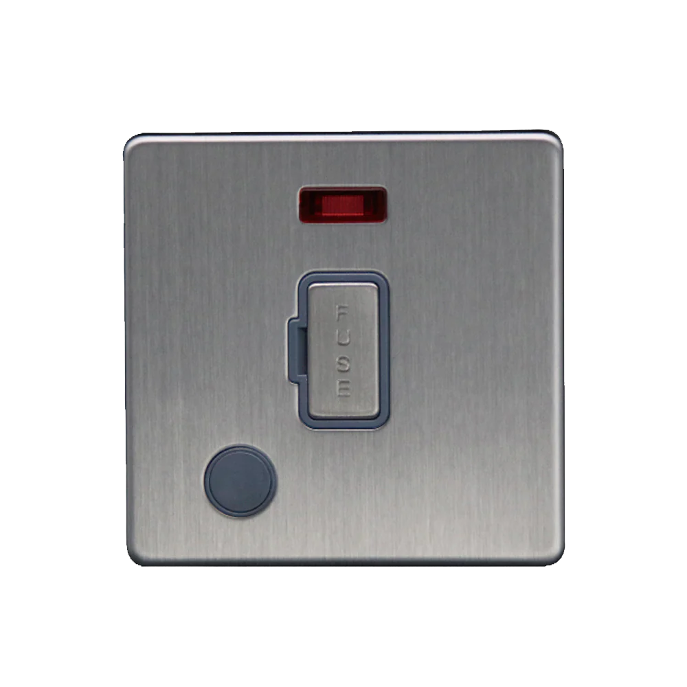 Caradok 13A Unswitched Spur c/w Neon + FO Brushed Chrome Grey Insert