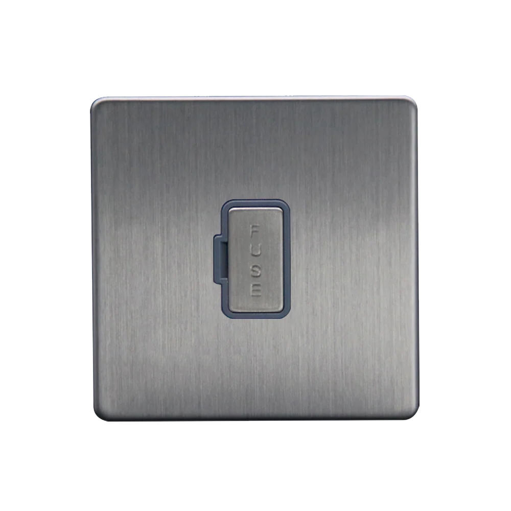 Caradok 13A Unswitched Spur Brushed Chrome Grey Insert