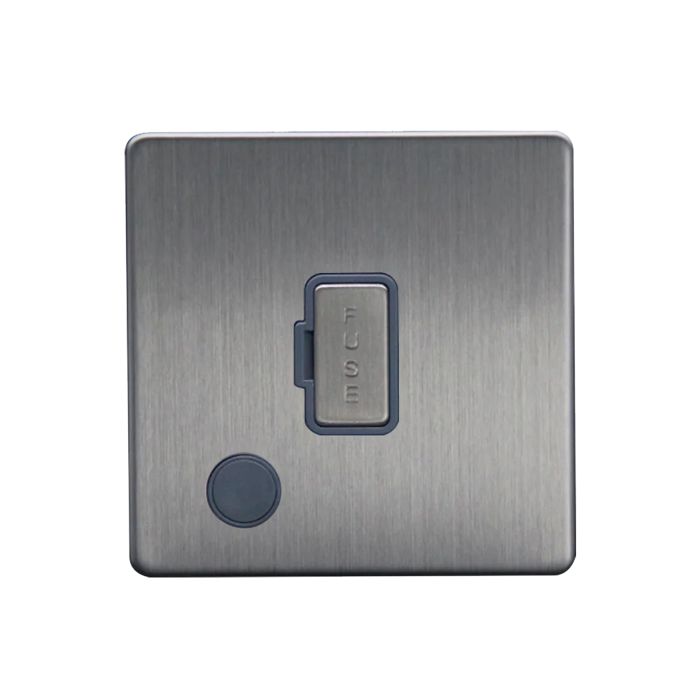 Caradok 13A Unswitched Spur + FO Brushed Chrome Grey Insert