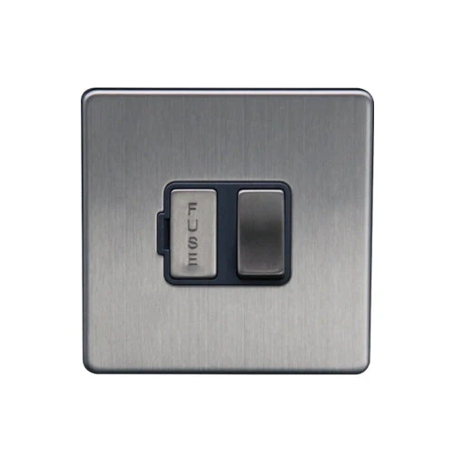 Caradok 13A Switched Spur Brushed Chrome Grey Insert