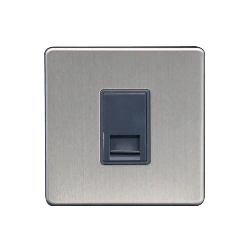 Caradok 1G Master Telephone Socket Brushed Chrome Grey Insert