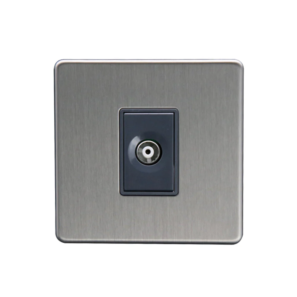 Caradok 1G Coax Socket Brushed Chrome Grey Insert