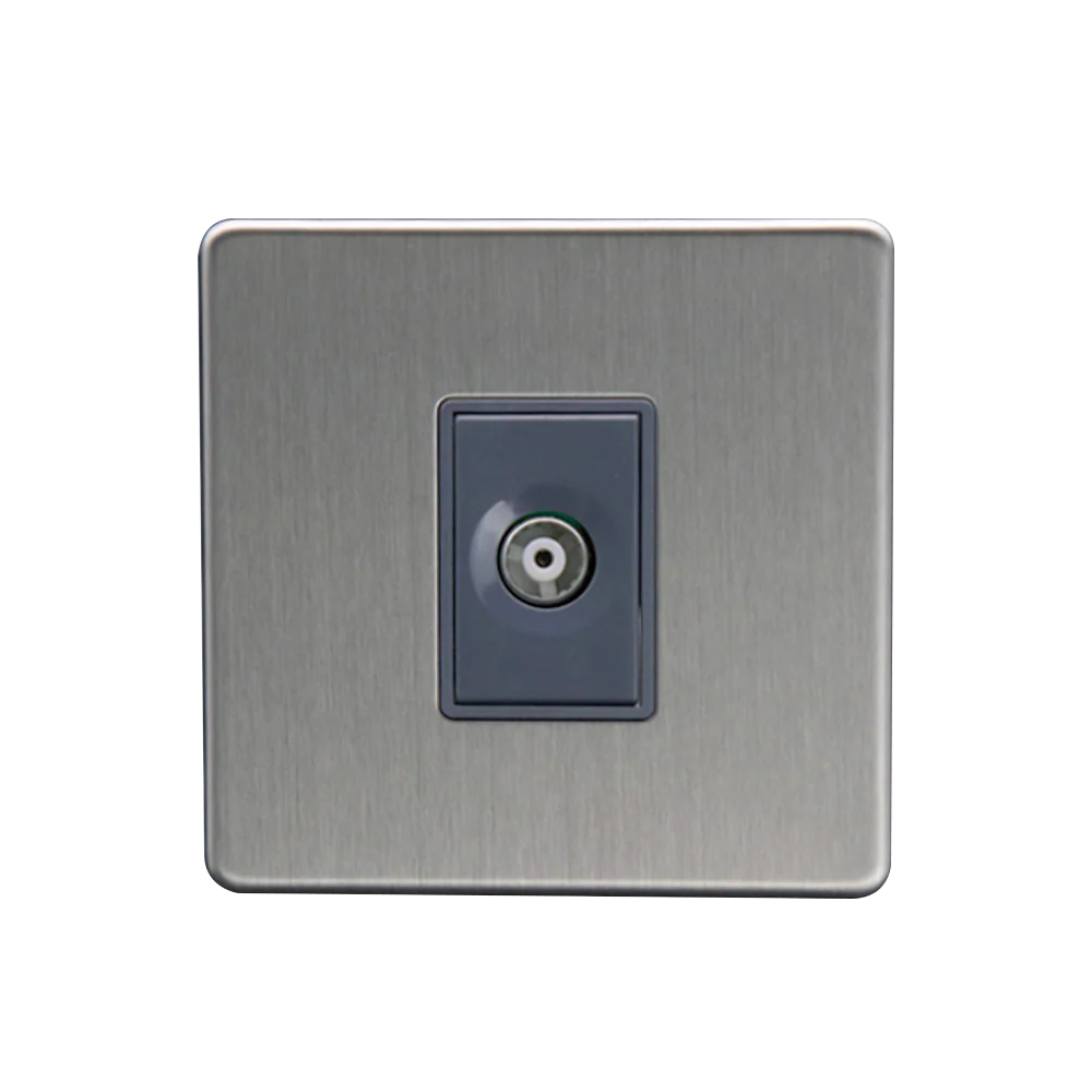 Caradok 1G Isolated Coax Socket + 1 Branch Brushed Chrome Grey Insert