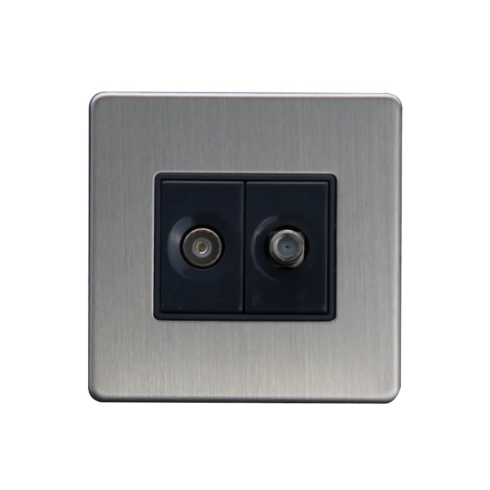 Caradok Satellite Socket + Coax Socket Brushed Chrome
