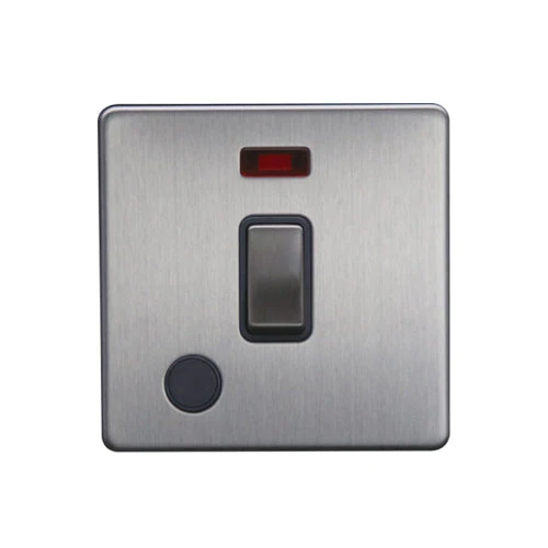 Caradok 20A DP Switch c/w Neon + FO Brushed Chrome Grey Insert