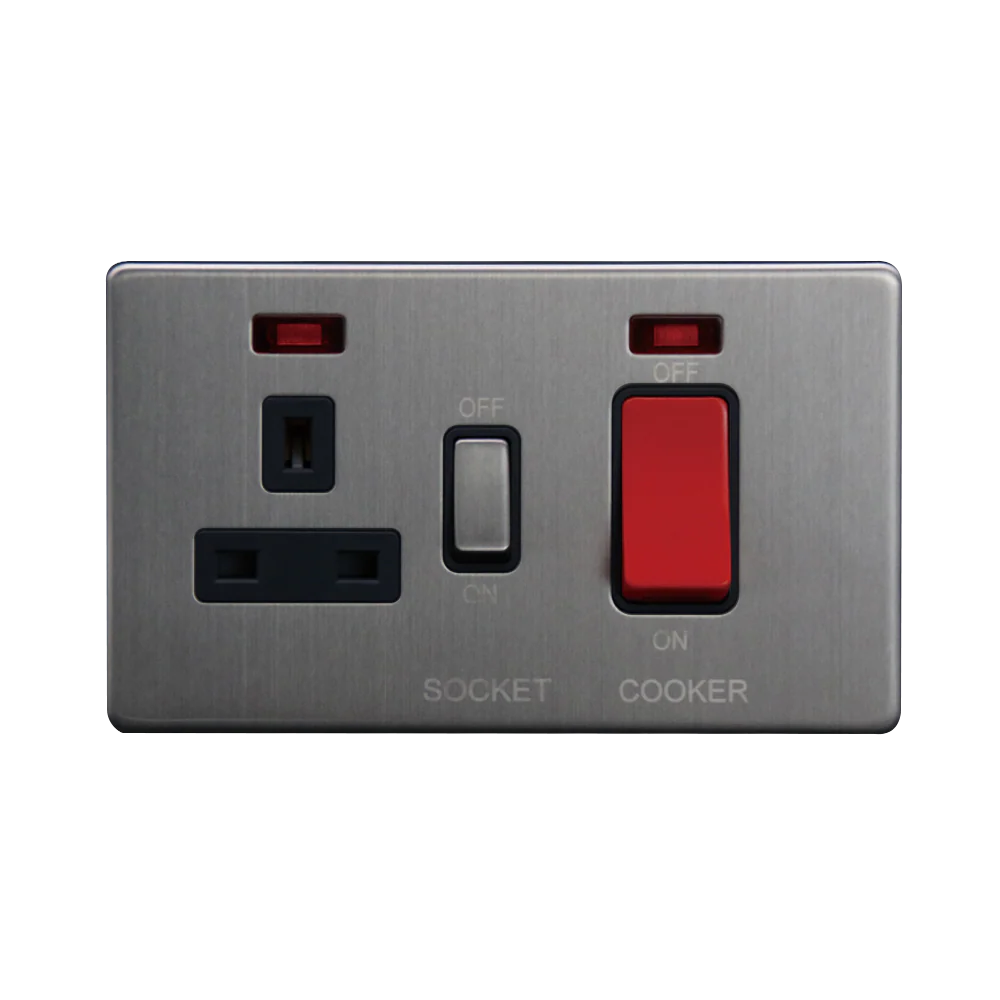 Caradok 45A DP Cooker Control Unit c/w Neon Brushed Chrome
