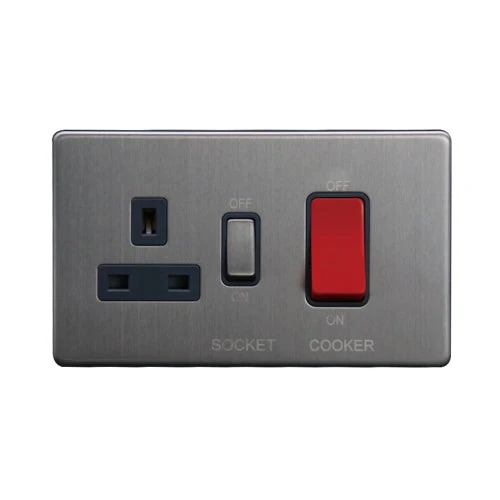 Caradok 45A DP Cooker Control Unit Brushed Chrome Grey Insert