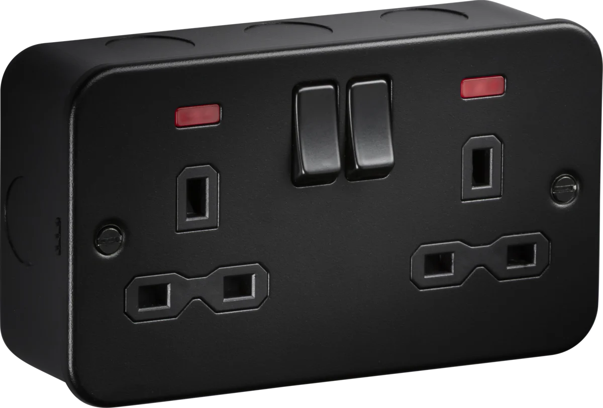 Knightsbridge MR9000NTB Metalclad 13A 2G DP Switched Socket with neons - Textured Sand Black Finish