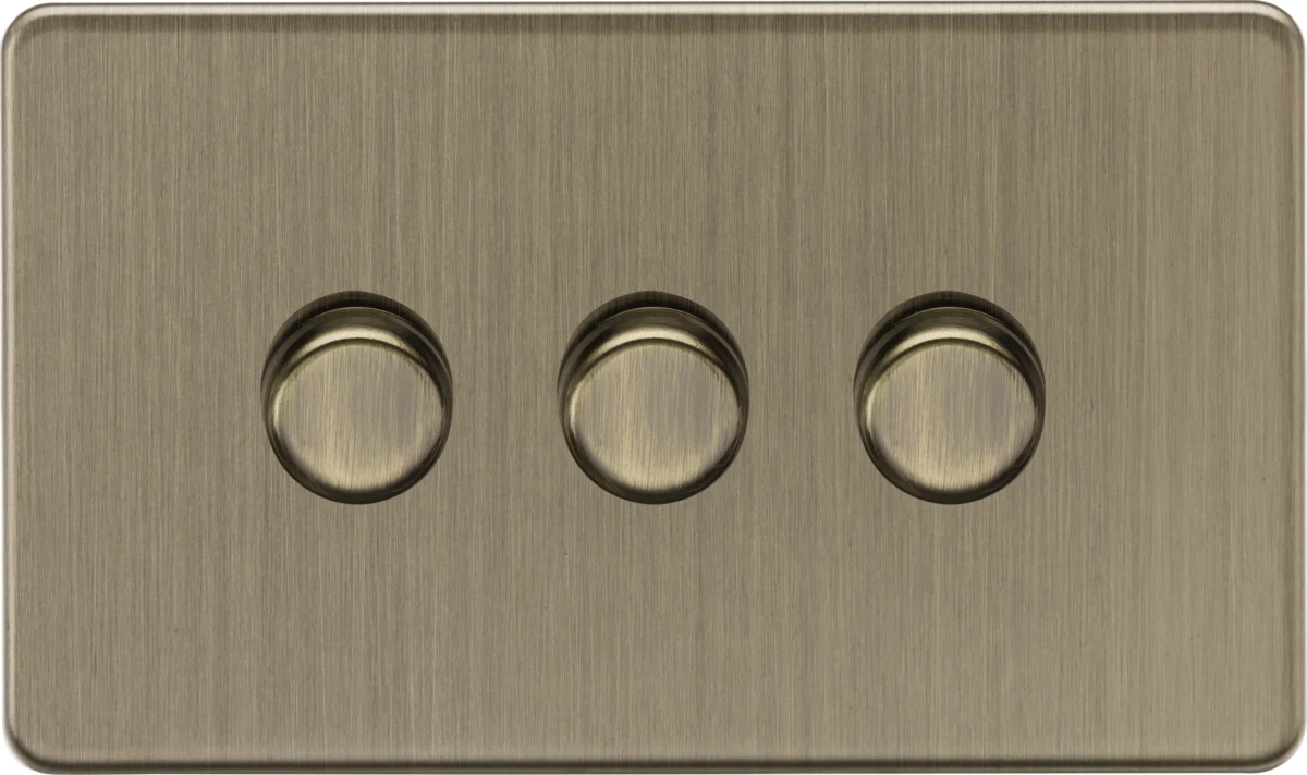 Knightsbridge SF2193AB 3G 2-way 10-200W (5-150W LED) Intelligent dimmer - Antique Brass