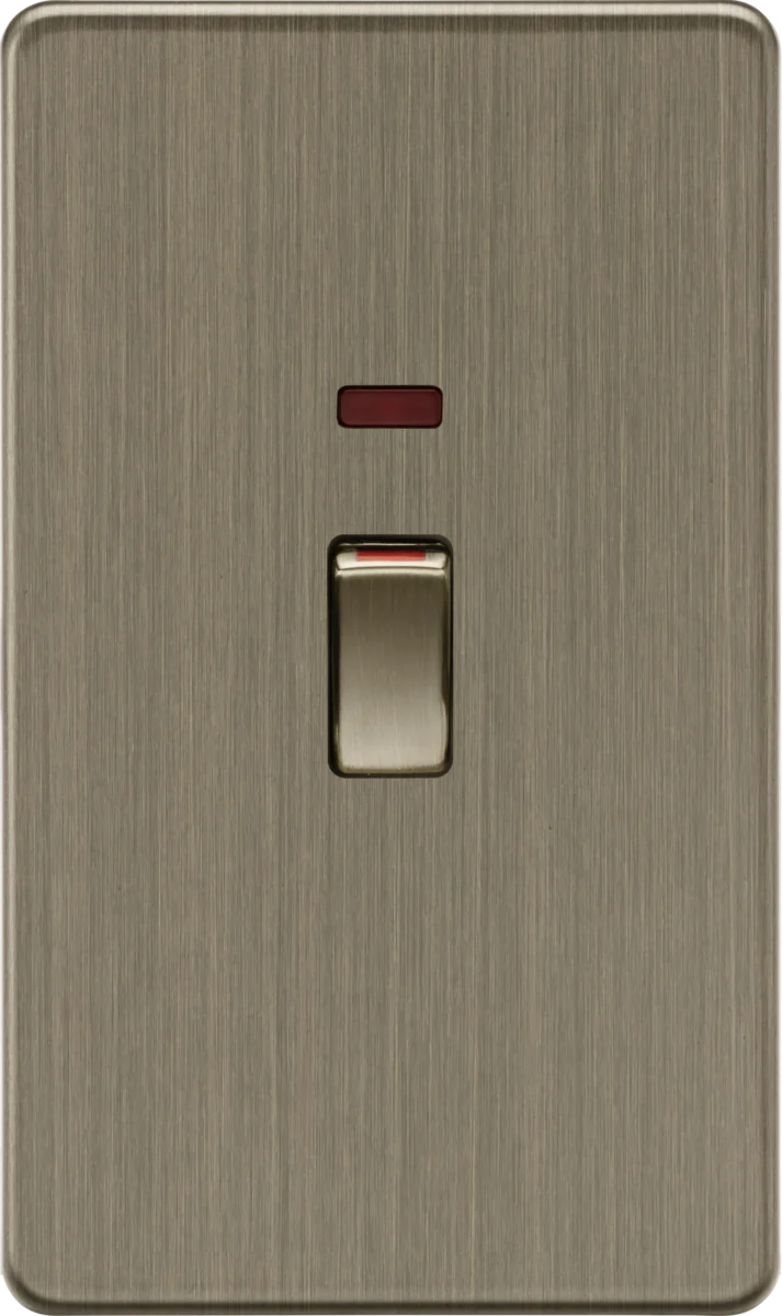 Knightsbridge SF82MNAB 45A 2G DP switch with neon - Antique Brass