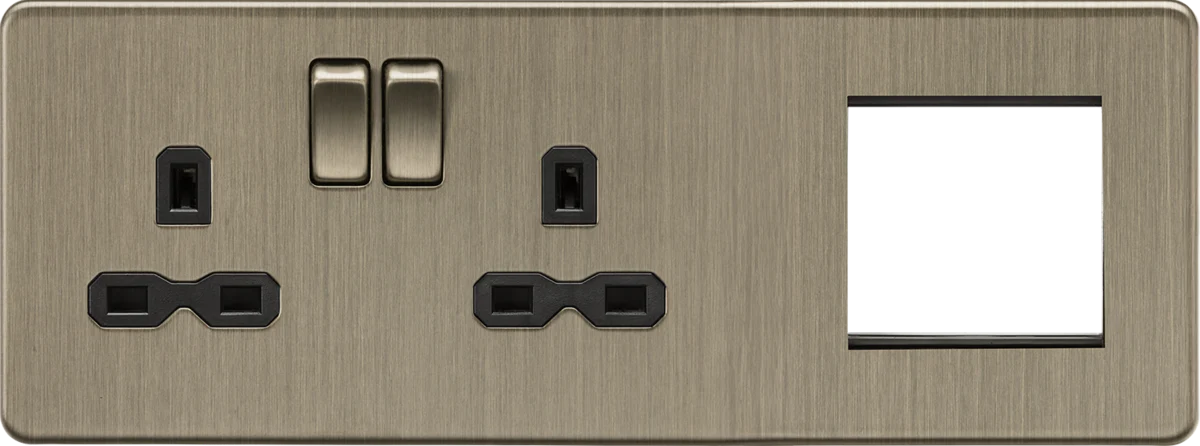 Knightsbridge SFR192LAB 13A 2G DP Socket + 2G Modular Combination Plate - Antique Brass