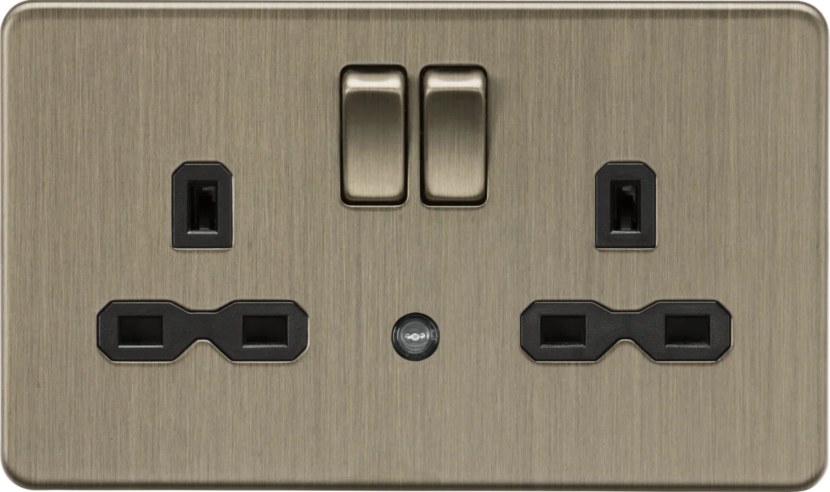 Knightsbridge SFR9NLAB 13A 2G DP switched socket with night light function - Antique Brass