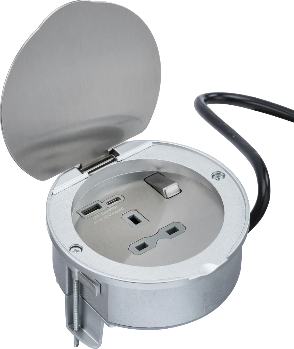 Knightsbridge SKR3 Recessed 13A 1G Socket with Dual USB A+C [5V DC 4.0A shared] - Stainless Steel