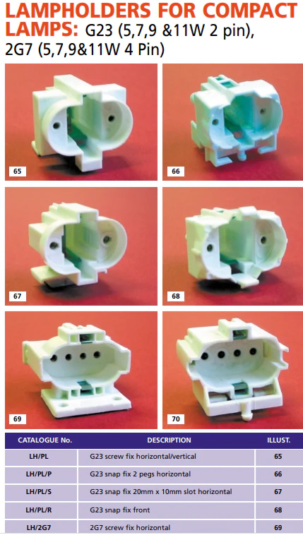 Lampholders for  G23 ( 2 Pin )  /2G7 ( 4 Pin ) PLS/Dulux S/Se - DISCONTINUED