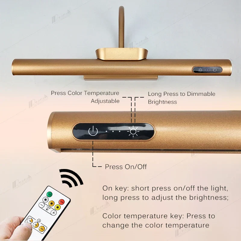 LED Battery Powered Rechargeable LED Wall Mounted Picture Light - Brass - Image 2