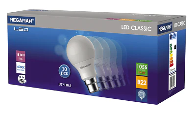 Megaman 9.6W Classic Lamp B22 6500K Pack 10 1055lm - 711923 - DISCONTINUED