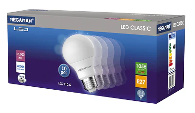 Megaman 9.6W Classic Lamp E27 6500K Pack 10 1055lm - 711922