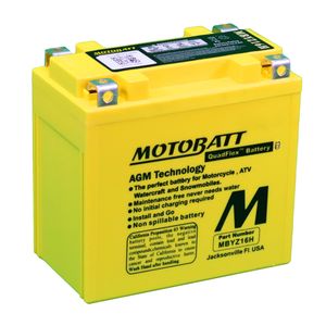 MOTOBATT MBYZ16H QUADFLEX AGM BIKE BATTERY 12V 16AH