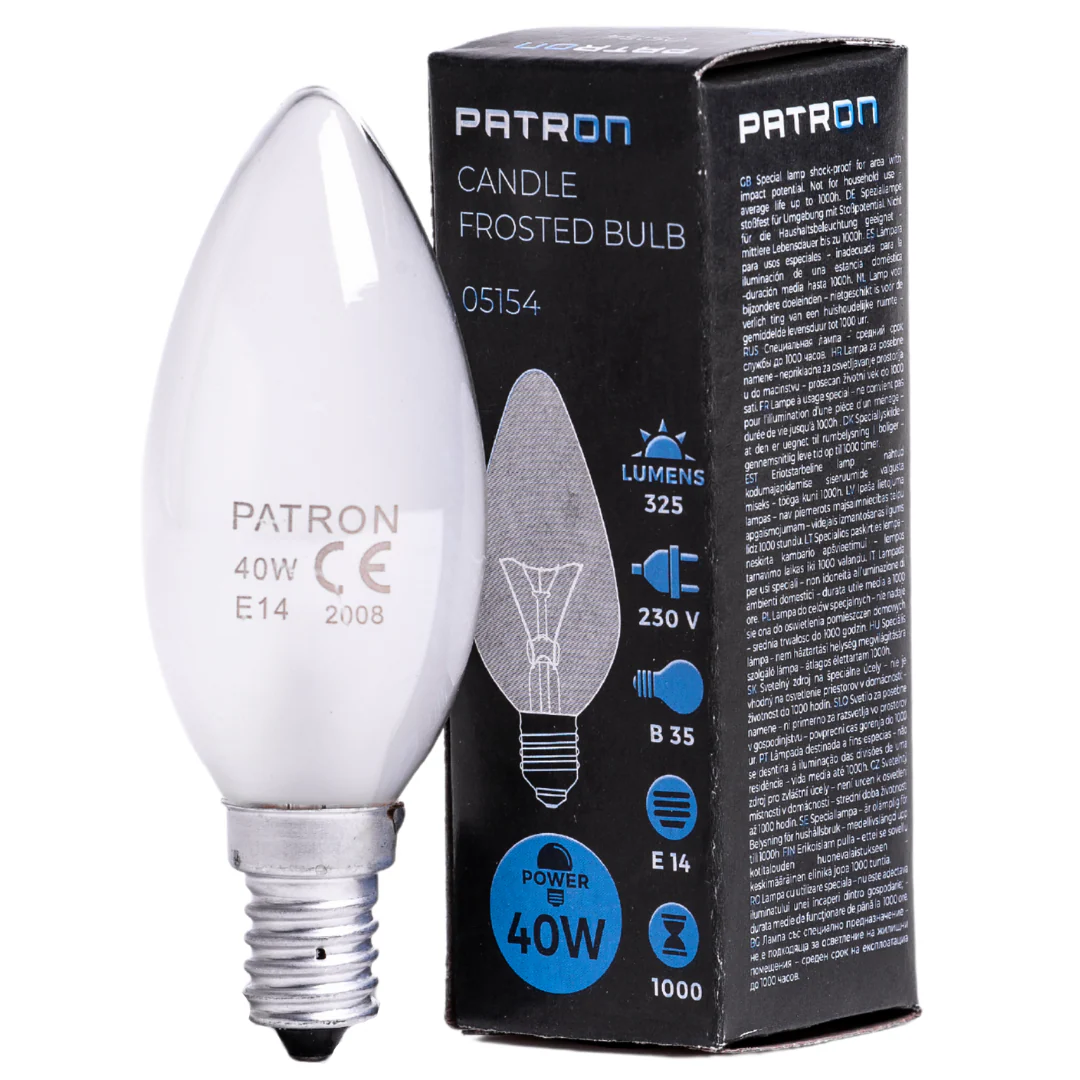 Patron - 05154 Incandescent Bulb E14 40W B35 230V FR