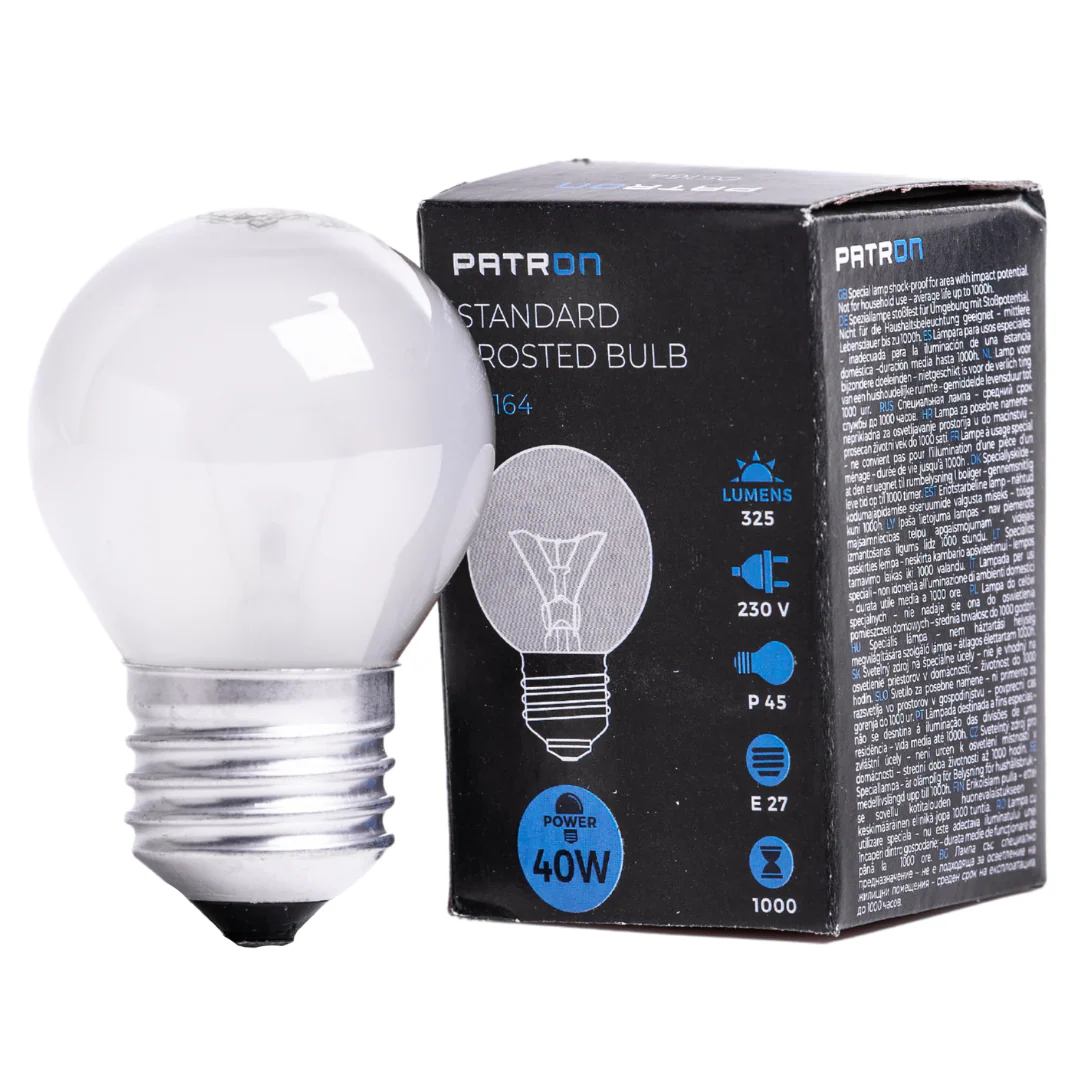 Patron - 05164 Incandescent Bulb E27 40W P45 230V FR