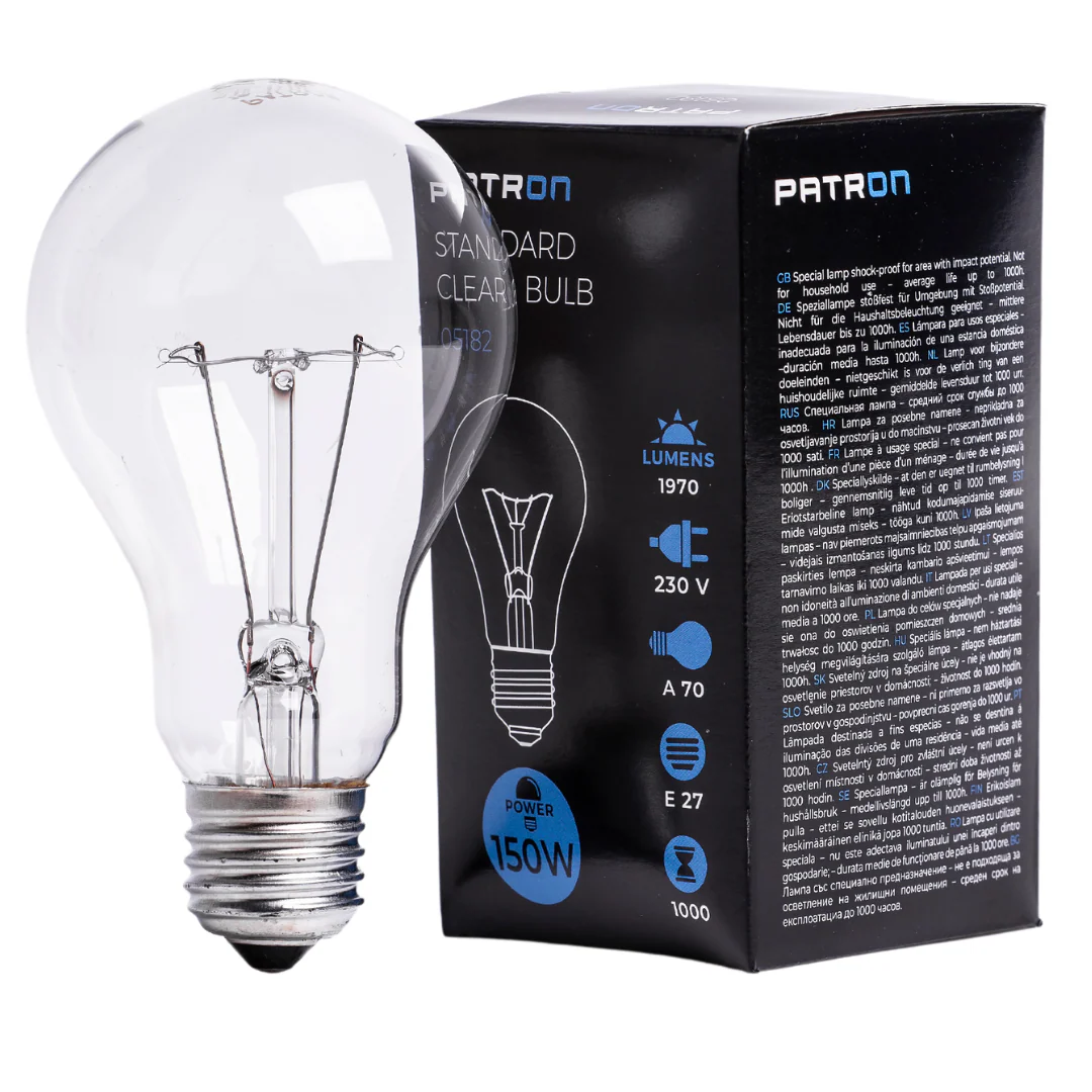 Patron - 05182 Incandescent Bulb E27 150W A70 230V CL
