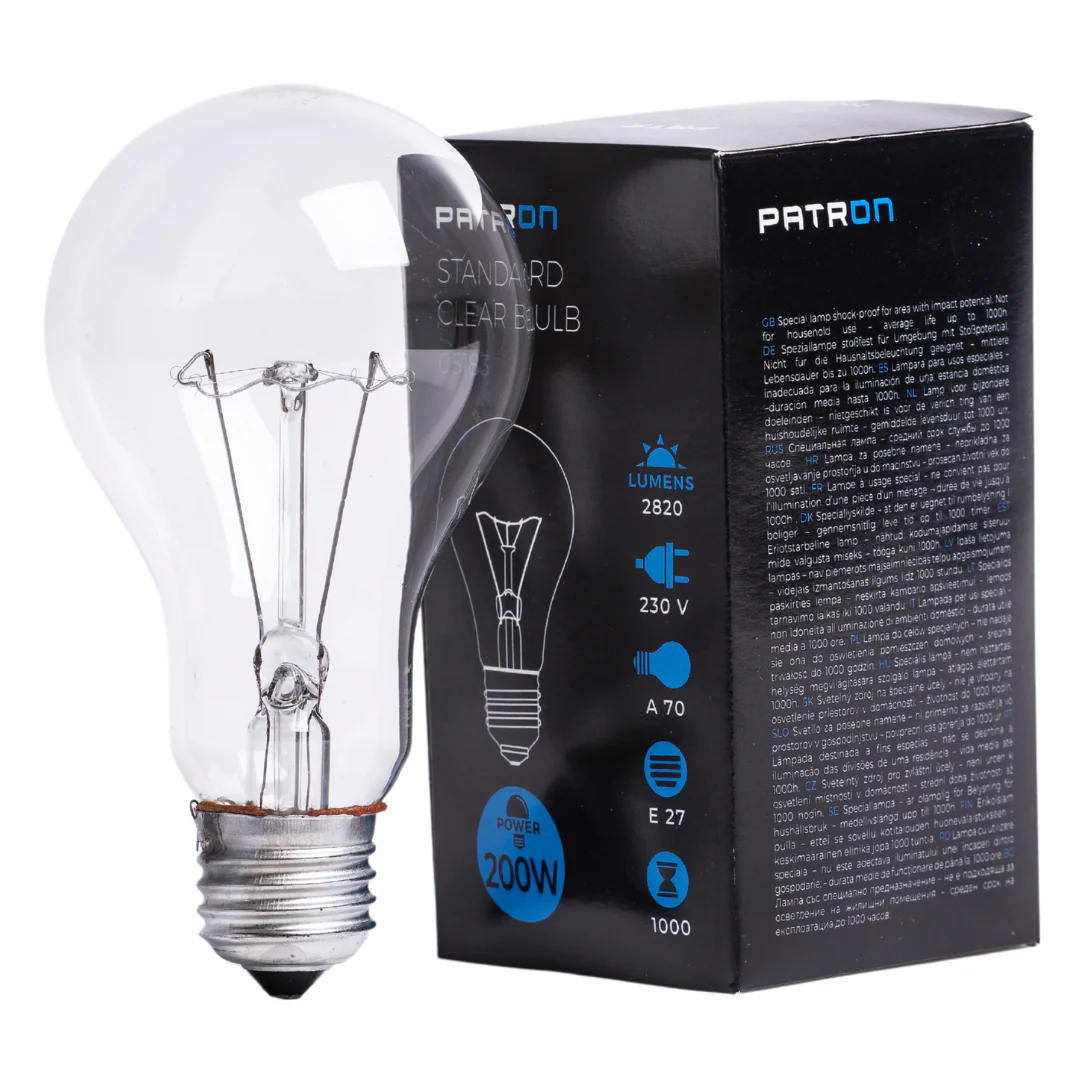 Patron - 05183 Incandescent Bulb E27 200W A70 230V CL