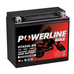 POWERLINE PTX20L-BS AGM MOTORCYCLE BATTERY 12V 18AH
